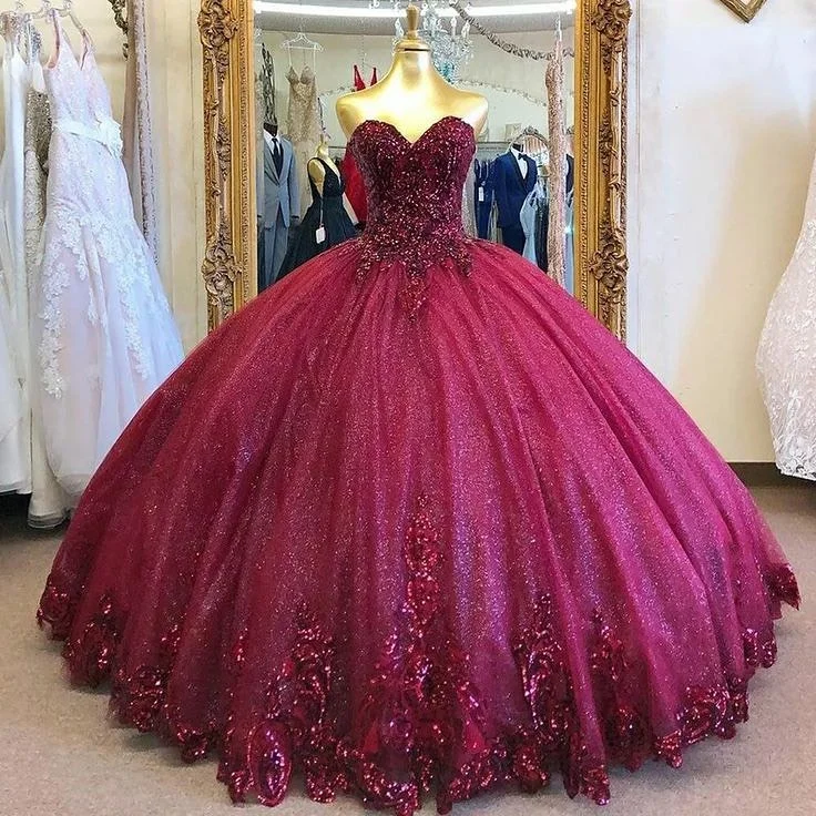 Casual Women's Clothing Online Sparkly Burgundy Sweet 16 Quinceanera Dresses Ball Gowns