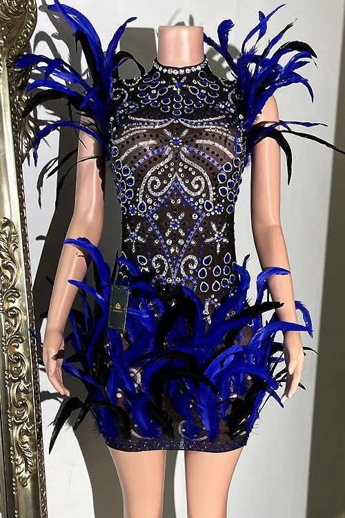 Flowy Fabric Hilda Diamante Feather Dress