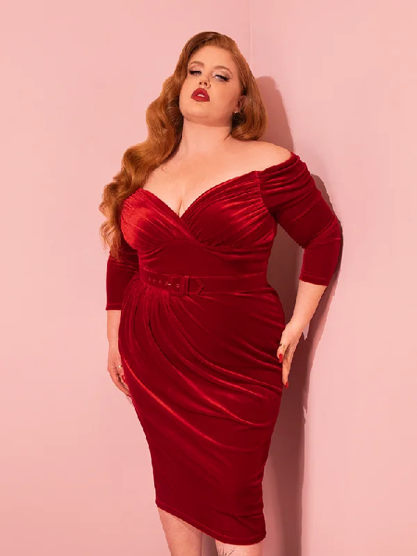 Fashionable Dresses for Women Starlet Wiggle Dress in Ruby Red Velvet - Vixen by Micheline Pitt Fashionable Dresses for Women Starlet Wiggle Dress in Ruby Red Velvet - Vixen by Micheline Pitt