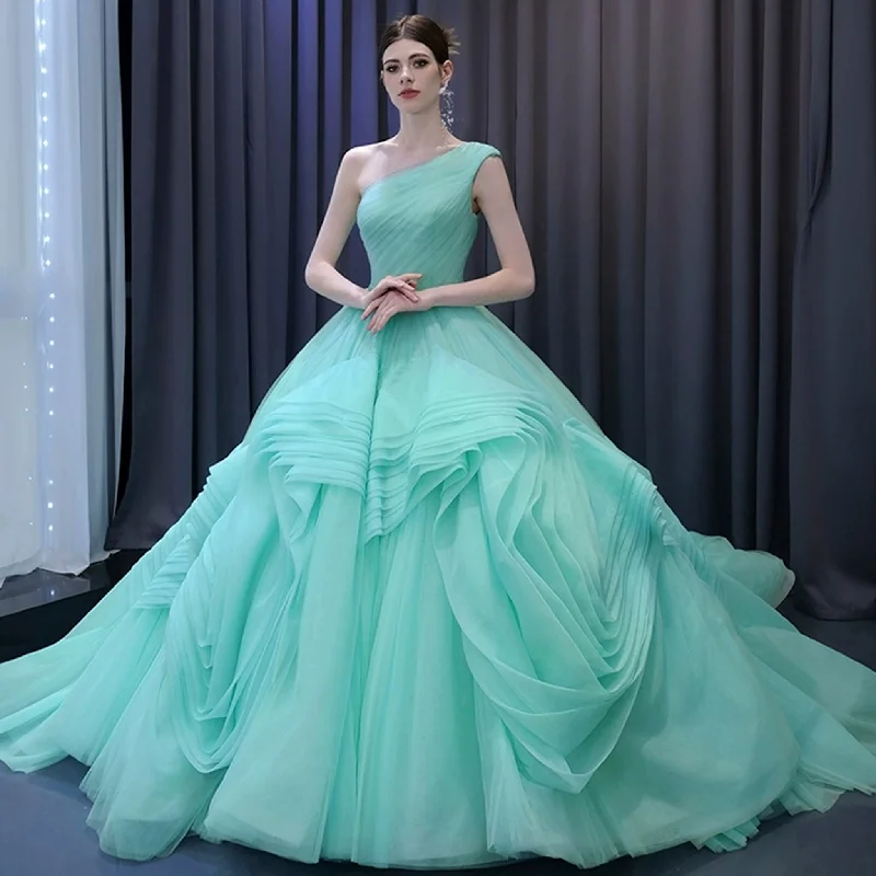 Flash Discount One Shoulder Ball Gown Quinceanera Dress with Court Train