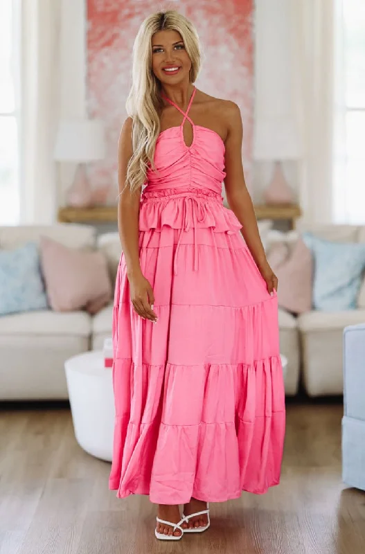 Fashionable Women's Clothing Whisk Me Away Maxi Gown Dress - Pink