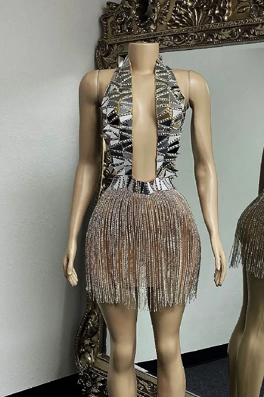 Lighten Up With Nordic Styles Soni Mirror Diamante Tassel Dress(Ready To Ship)