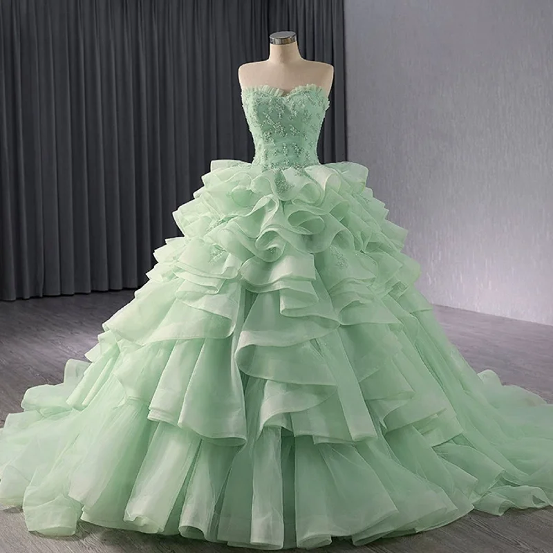 Boutique Dress Online High-end Light Green Ruffles Prom Gown Ball Gown Quinceanera Dress