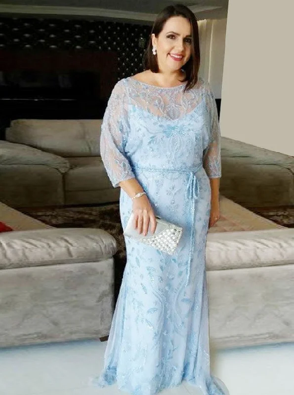 Trendsetter's Closet Plus Size 3/4 Sleeves Sheath Bateau Lace Mother Of The Bride Dress With Sash MO102