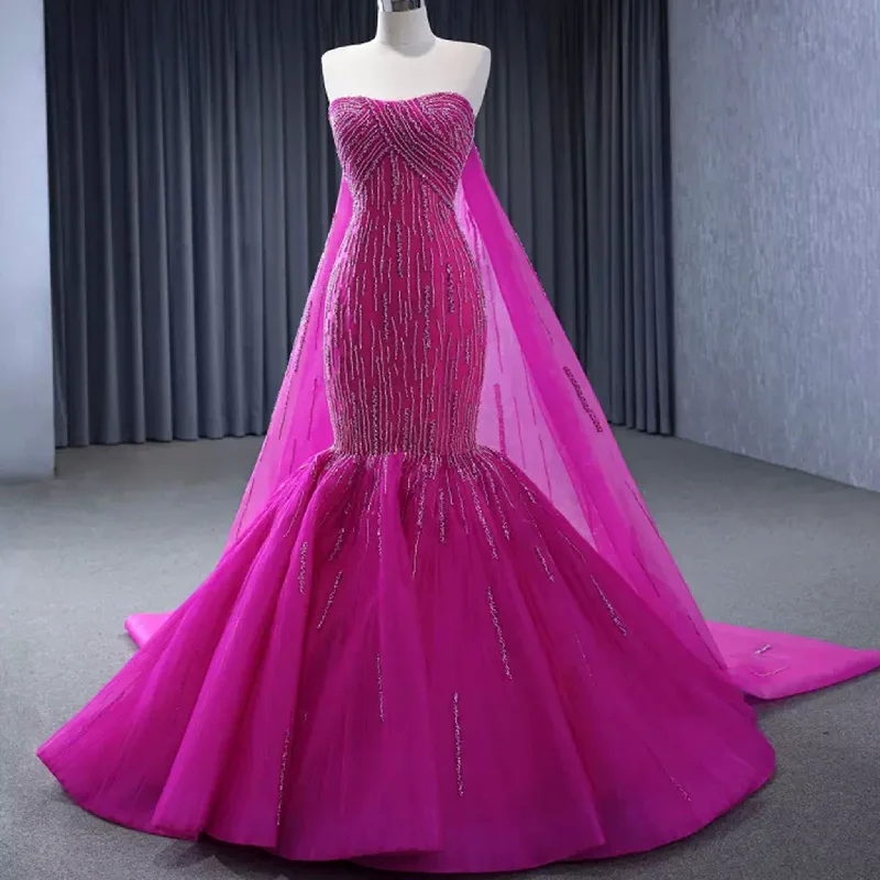 Clothing For Women High-end Fuchsia Handmade Beading Prom Dress Evening Gown