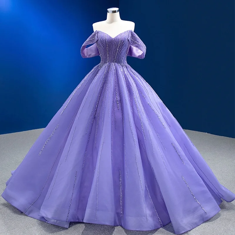 Women's Clothing Brands Beaded Lavender Ball Gown Quince Dress with Removable Sleeves