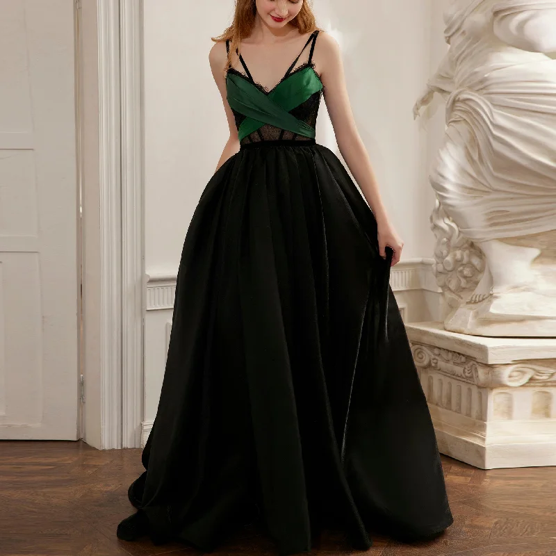 Women's Street Style Casual Wear Black with Green Evening Dress Party Gown with Cross Straps