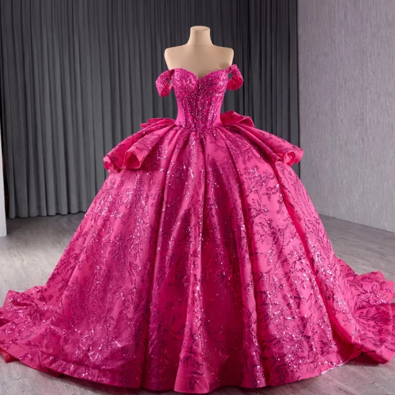 Trendy Outfits For Ladies Puffy Off the Shoulder Ball Gown Rose Quinceanera Dress