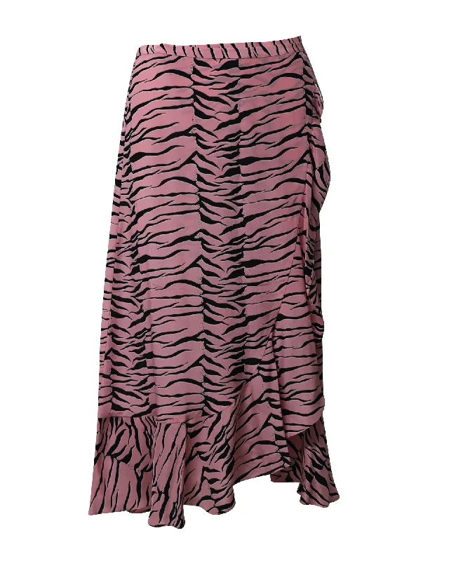 Women's Stylish Outerwear Rixo Gracie Ruffled Wrap Skirt in Pink Crepe de Chine