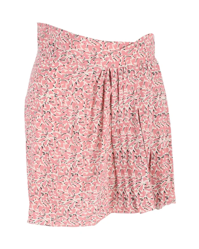 Elegant Women's Fashion Isabel Marant Pleated Mini Skirt in Pink Silk