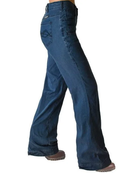 Unique Women's Fashion Pieces Cowgirl Tuff Womens UltraBreathe Wide Leg Dark Wash Lyocell Jeans