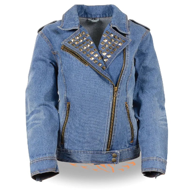 Women's Clothing For Special Occasions Milwaukee Leather MDL2000 Women's Blue Denim Jacket with Studded Spikes