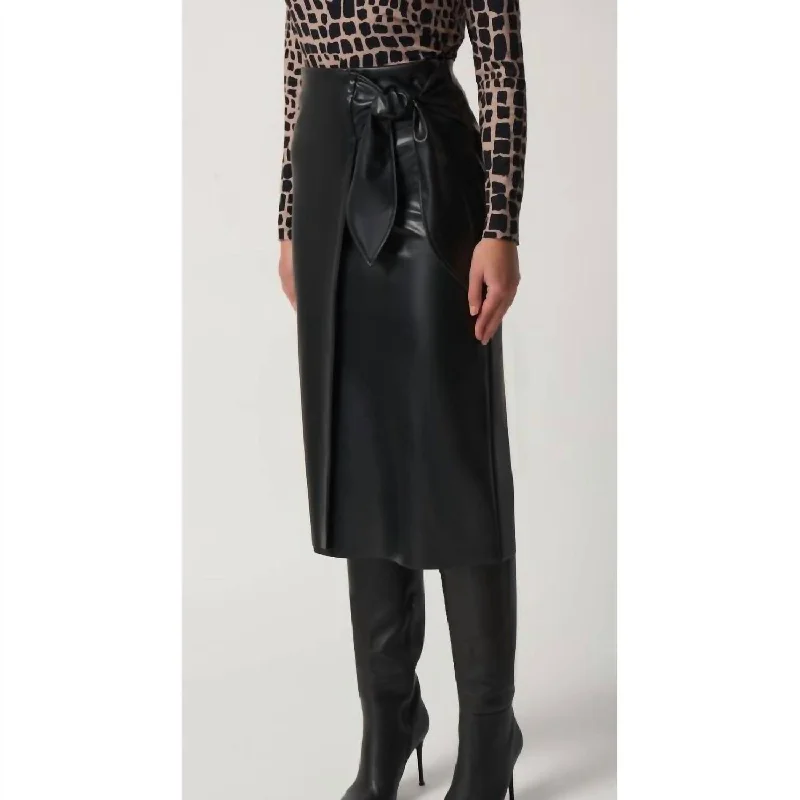 Online Boutiques Clothing Faux Leather Tie Wrap Skirt In Black