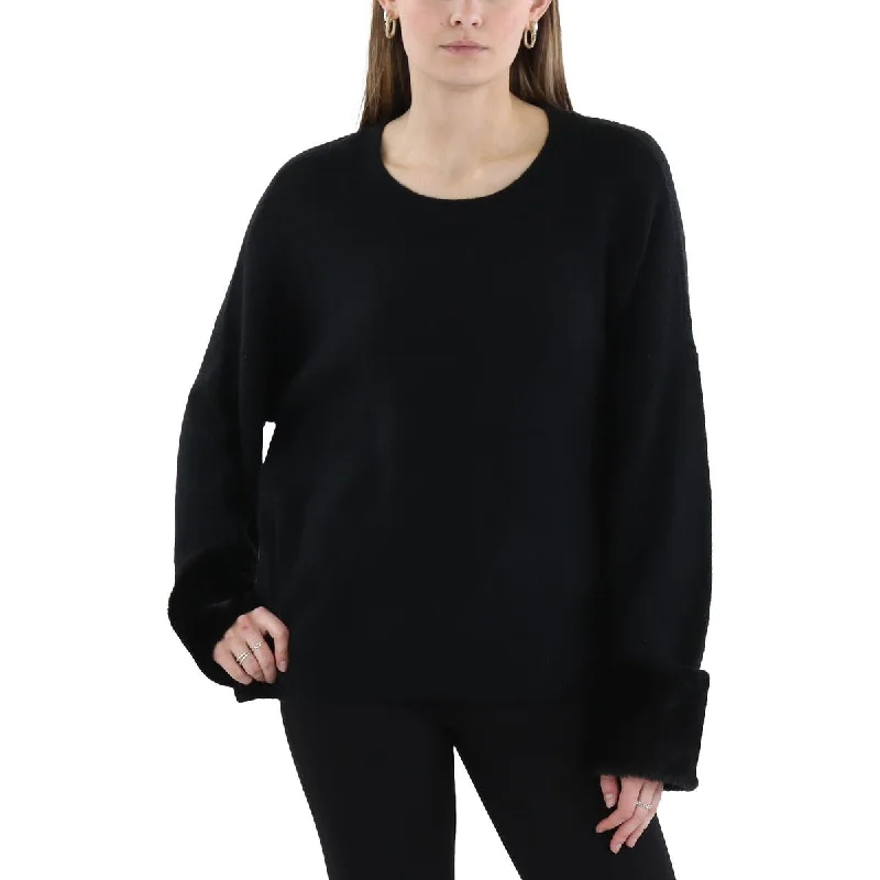 Women's Comfortable Lounge Attire Womens Faux Fur Acrylic Crewneck Sweater