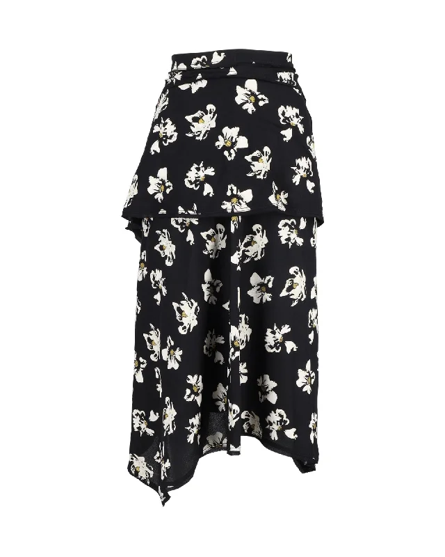 Casual Women's Clothing Online Proenza Schouler Asymmetric Midi Skirt in Floral-Print Viscose