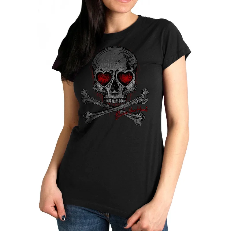 Affordable Women's Clothing Online Hot Leathers GLR1555 Ladies Black Heart Eyes Skull T-Shirt