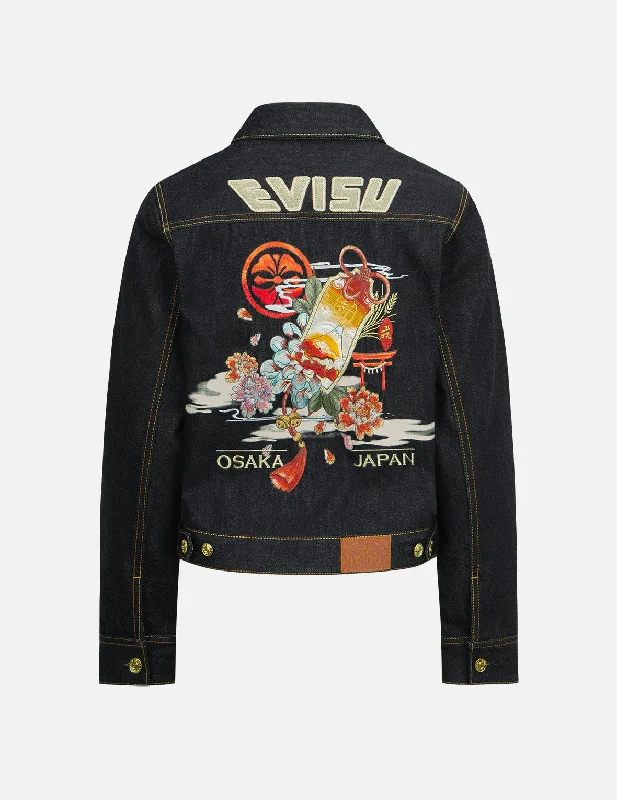 Women Wear Brands Amulet and Peonies Embroidered Denim Jacket