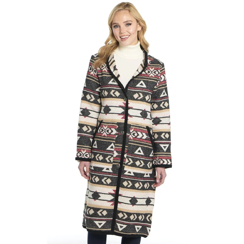 Online Boutiques Clothing Cripple Creek Womens Button Front Navajo Blanket Red Birch Polyester Duster Coat