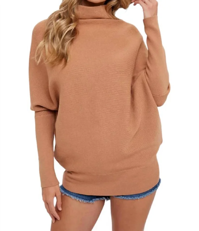 Vintage-Inspired Women's Clothes Slouch Neck Dolman Sweater In Toast