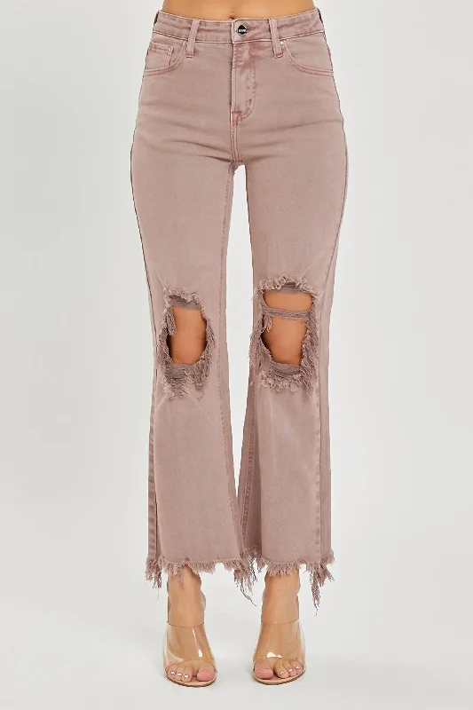 Exclusive Discount High Rise Knee Distressed Straight Jean In Mauve