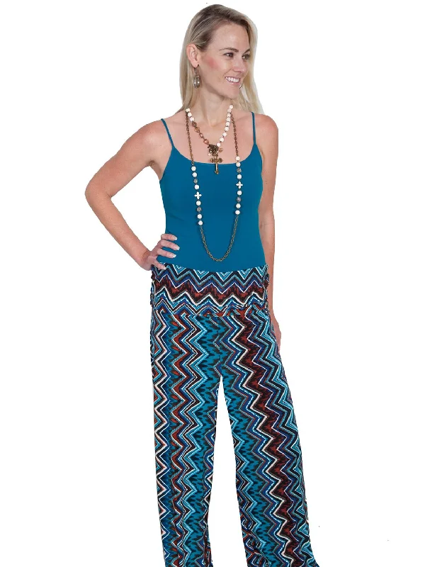 Women's Casual Outfit Scully Womens Palazzo Zig Zag Turquoise Poly/Spandex Lounge Pants