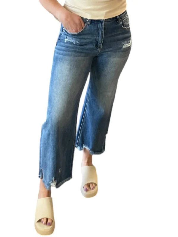 Fashionable Women's Clothing High Rise Wide Leg Ankle Flare Jeans In Medium Wash