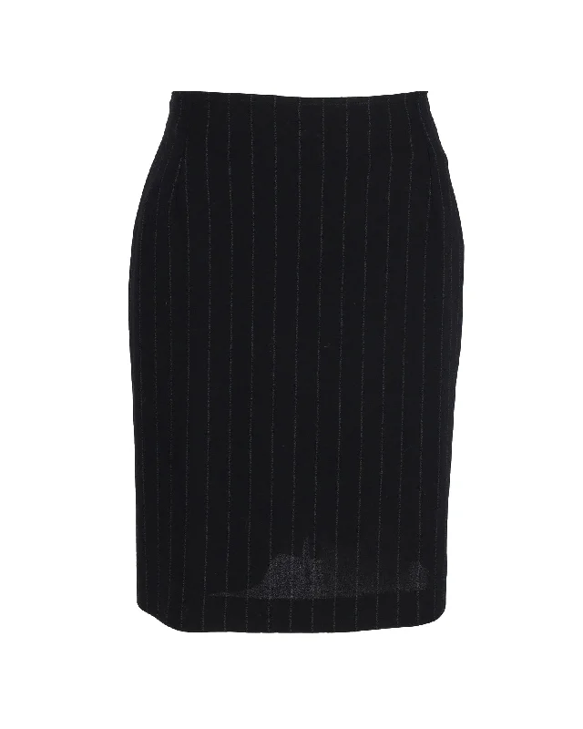 Casual and Comfortable Outfits Max Mara Striped Knee-Length Skirt in Black Cotton