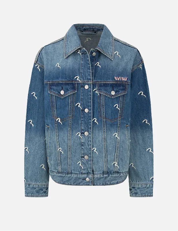 Online Shopping Boutiques Allover Seagull Embroidery Denim Jacket