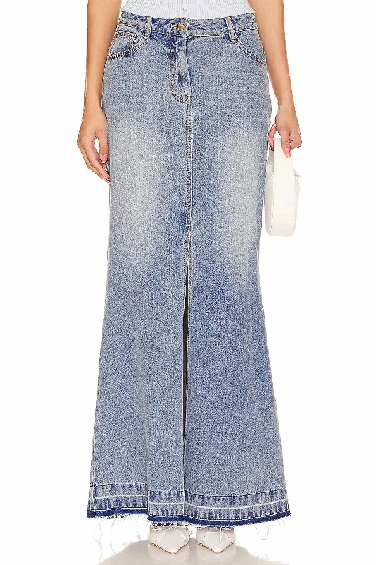 Women's Luxury Attire Denim Maxi Risia Skirt In Montauk Blue