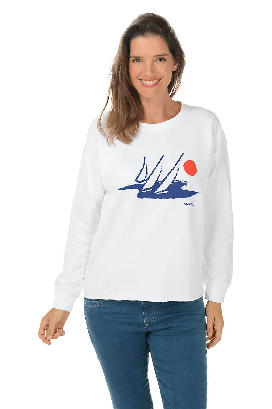 Sale For Women Boat Sun Drop Shoulder Sweatshirt