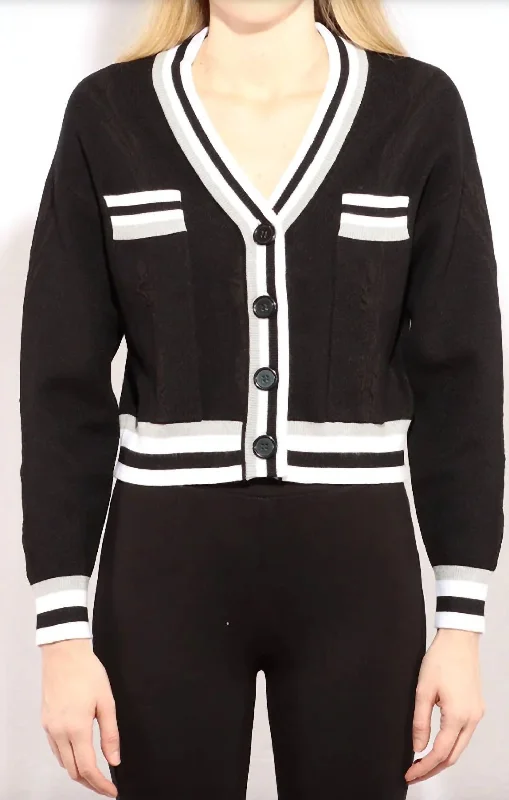 Women's Travel Attire Varsity Cropped Cardigan In Black Combo