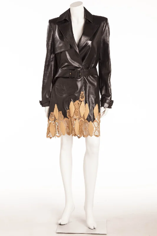 Flash Sale Online Versace - Black Leather Trench Nude Bottom Design  - IT 42