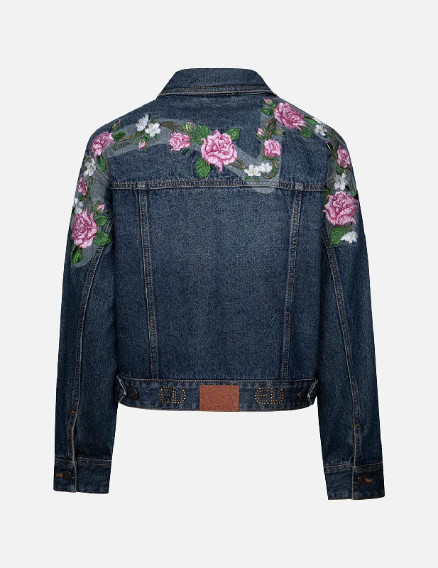 Exclusive Discount Roses Daicock with Studs Logo Loose Fit Denim Jacket