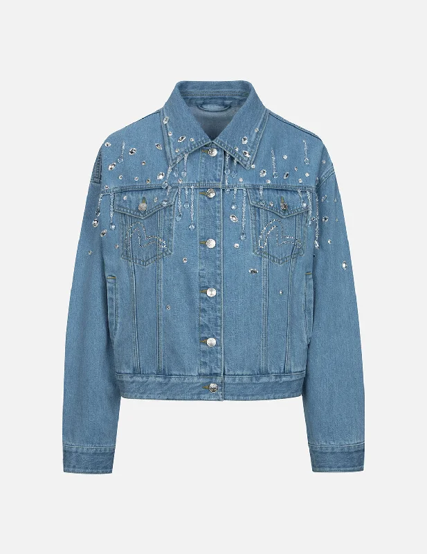 Clothing For Women Crystal Embellished Oversized Denim Jacket