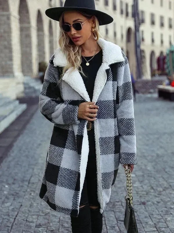 Online Boutique Stores Reversible Plaid Winter Coat for Women