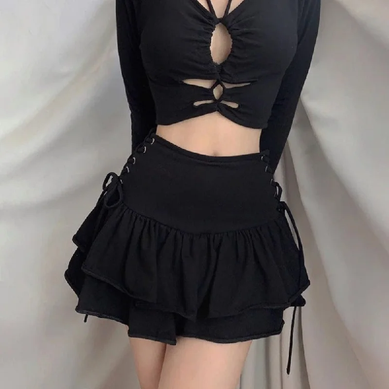 Women's Clothing Sets Layered Look Ruffle Mini Skirt