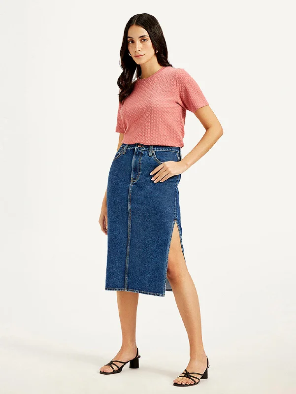 Casual Women's Clothing Online Women's High Rise Blue Straight Fit Skirt