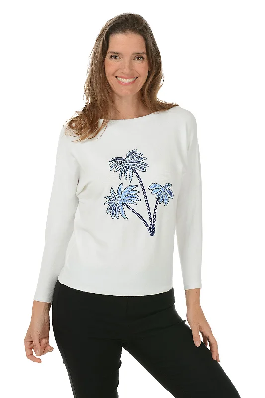 Women's Clothing For Special Occasions Sequined Palm Tree Dolman Sleeve Sweater