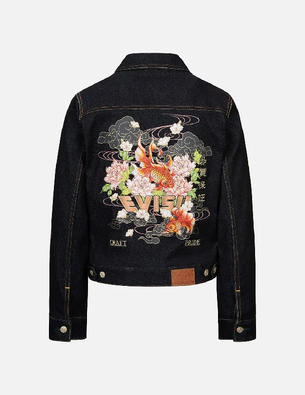 Outfits For Women Goldfish and Floral Flow Embroidery Regular Fit Denim Jacket