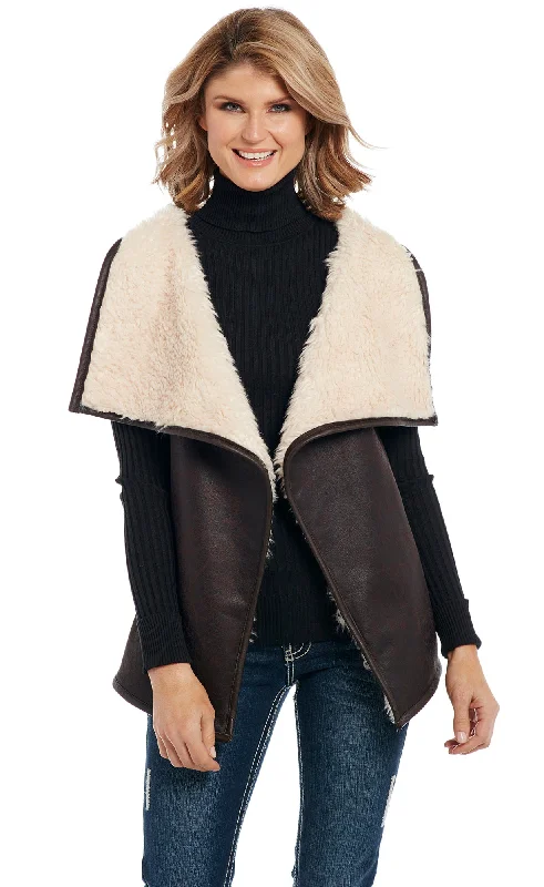 Stylish Outerwear Clothes For Women Cripple Creek Womens Pinecone Polyester Faux Shearling Wrap Vest