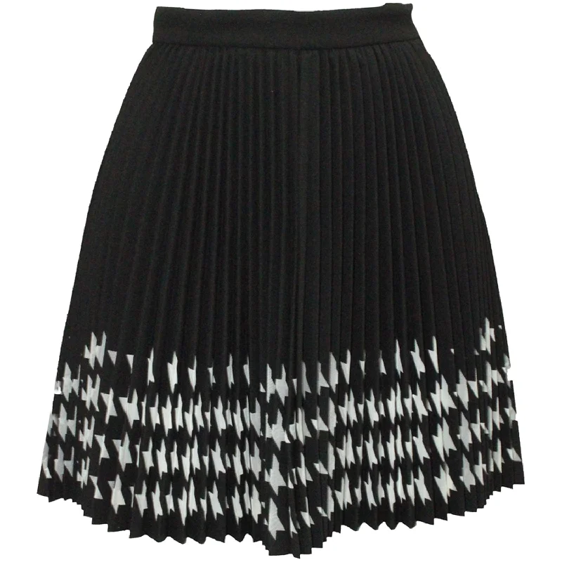 Women's Night-Out Outfit MSGM Houndstooth Pleated Laser Cut Skirt in Black Polyester