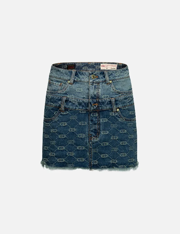 Exclusive Online Sale 2-in-1 Allover Logo Jacquard Regular Fit Denim Skirt