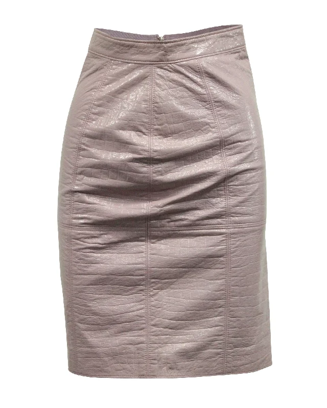 Women's Weekend Outfit MSGM Crocodile Effect Pencil Skirt in Pink Cotton