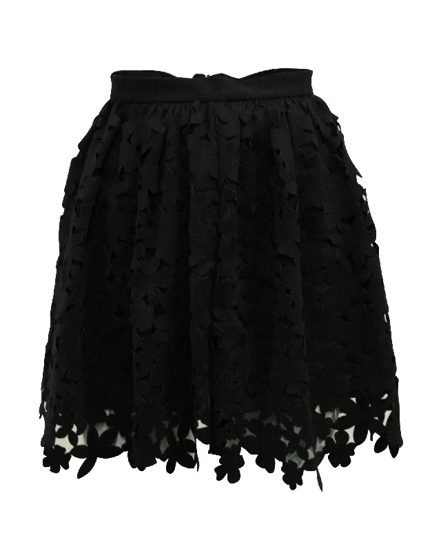 Women's Evening Wear Outfit MSGM Laser Cut Floral Skirt in Black Polyamide