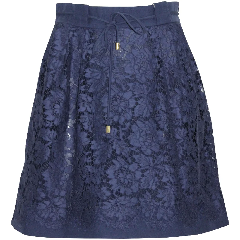 Women's Functional Outfit For Outdoor Activities Valentino Garavani Gathered Lace Skirt in Navy Blue Polyamide