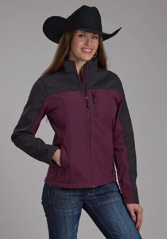 Women Clothes Roper Womens Technical Pieced Wine/Gray Polyester Softshell Jacket