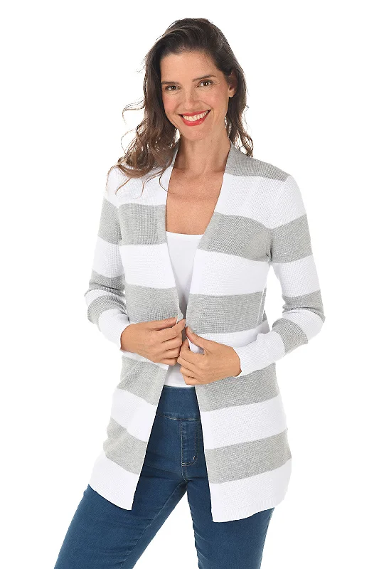 Woman Clothing Striped Waffle Knit Cardigan