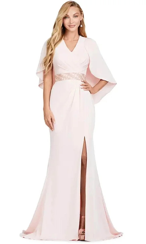 Women's Clothing Online Sale Ashley Lauren 11416 - Embellished Waist V Neck Gown