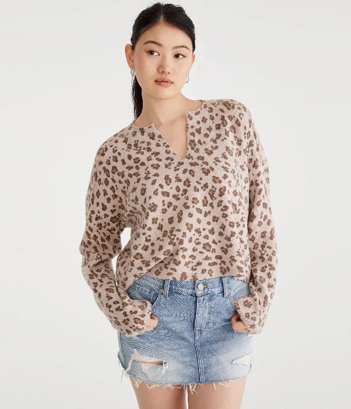 Women's Outdoor Attire Aeropostale Leopard Oversized V-Neck Sweater