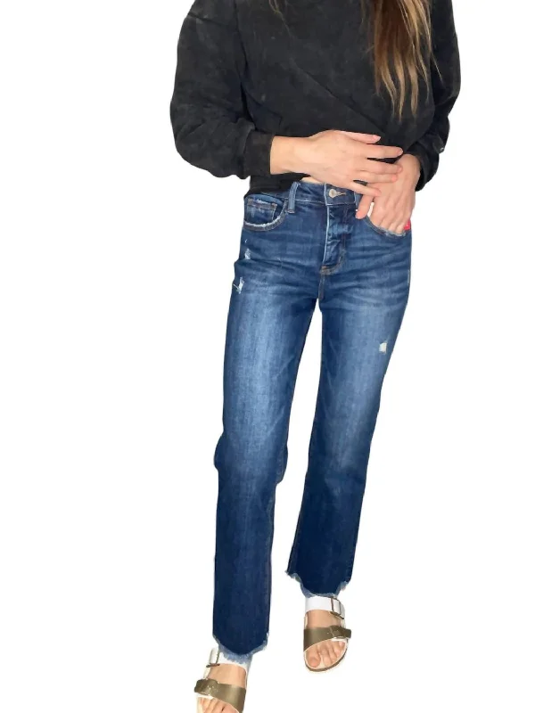 Chic Clothing For Women Tummy Control High Rise Frayed Hem Dad Jeans In Medium Wash